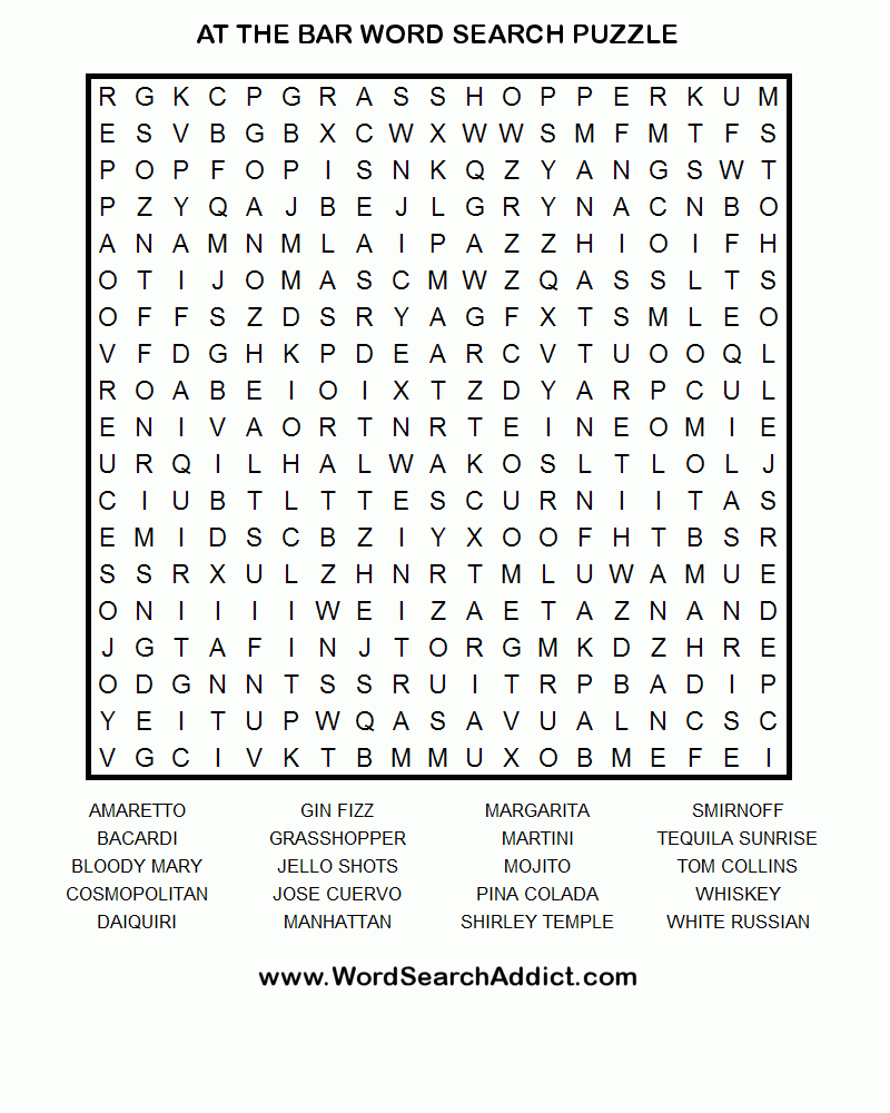 At The Bar Printable Word Search Puzzle | Word Puzzles, Word