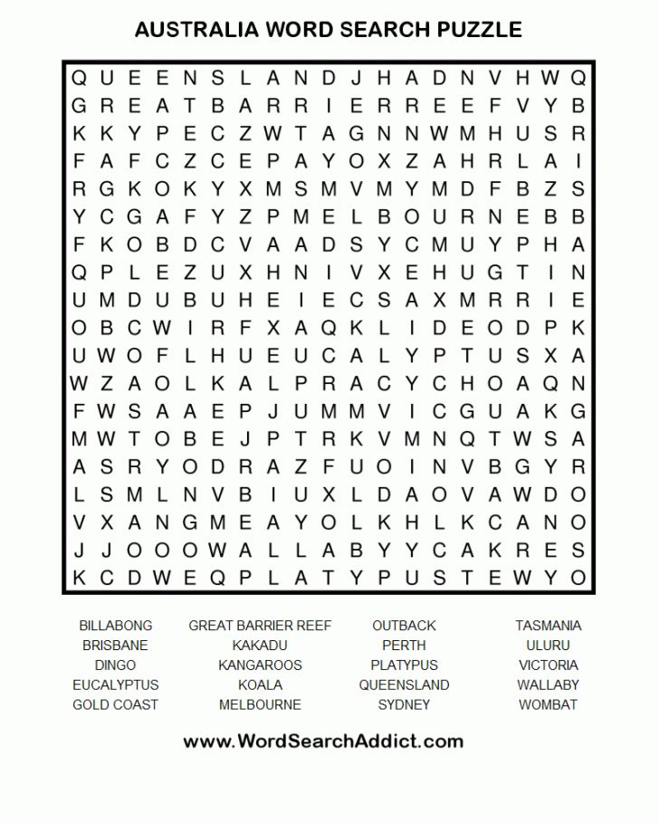 Australia Printable Word Search Puzzle | Word Search | Word Search ...