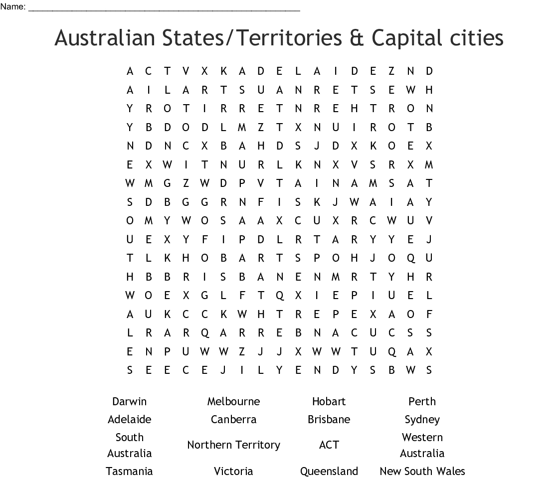 Australia Word Search Printable Word Search Printable