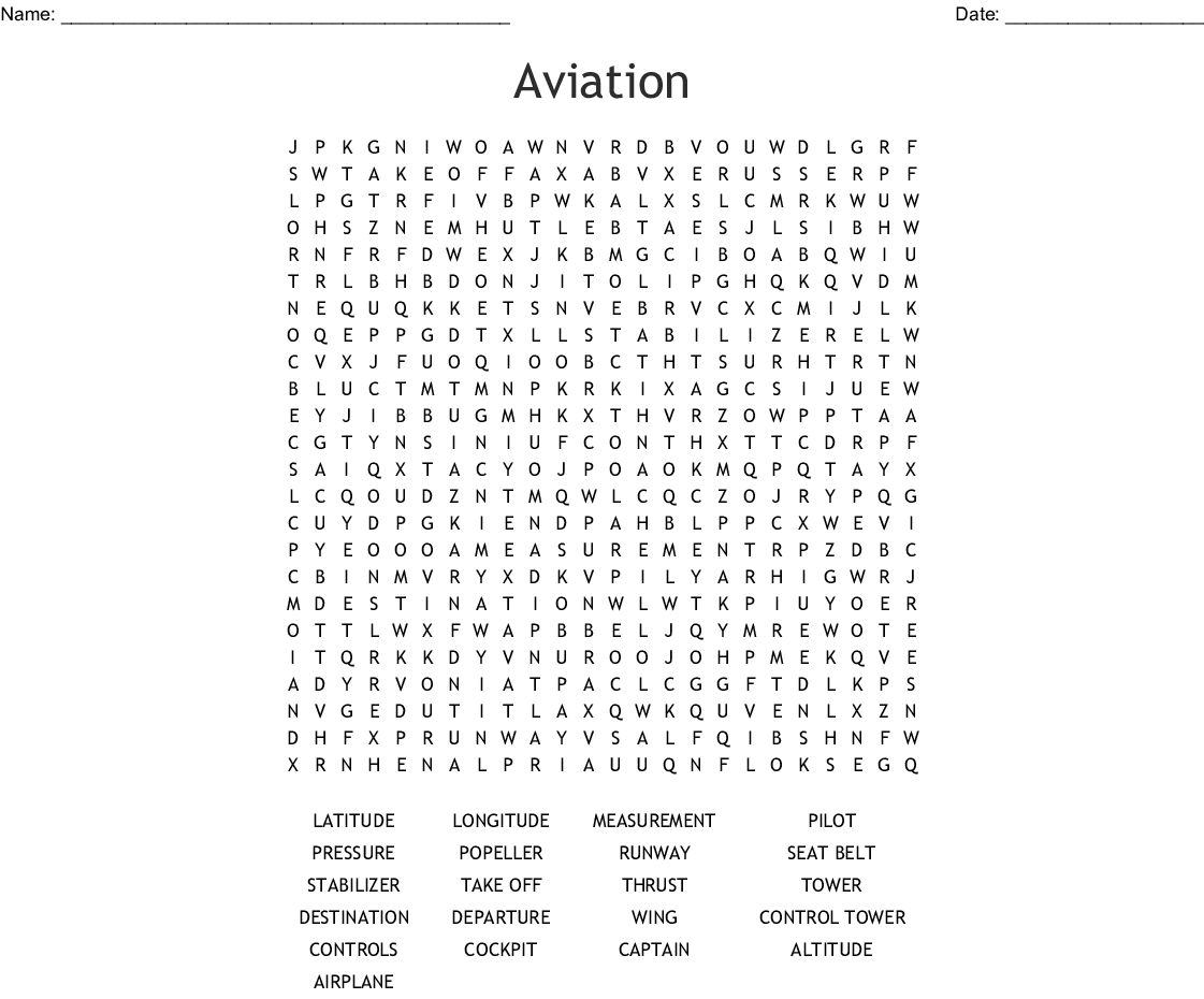 Aviation Word Search - Wordmint