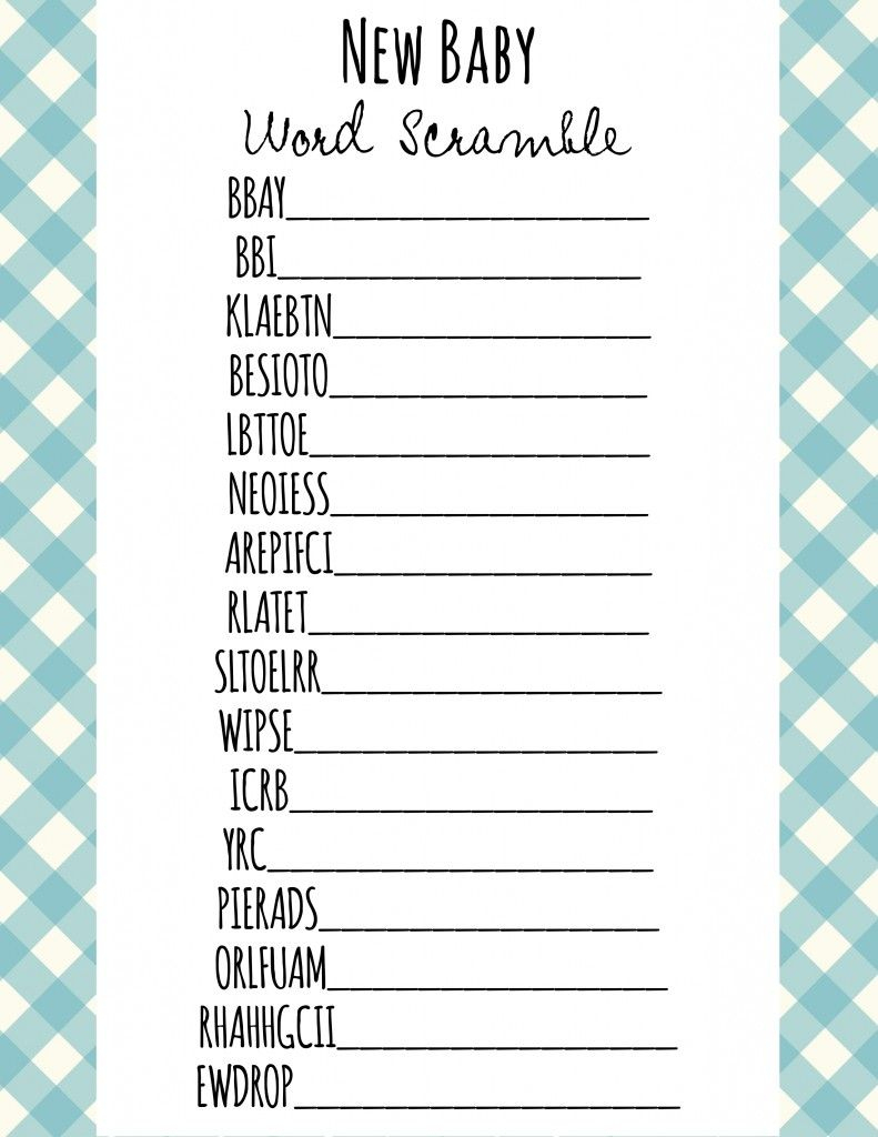 Baby Shower Games Word Scramble | Baby Shower Wording, Free