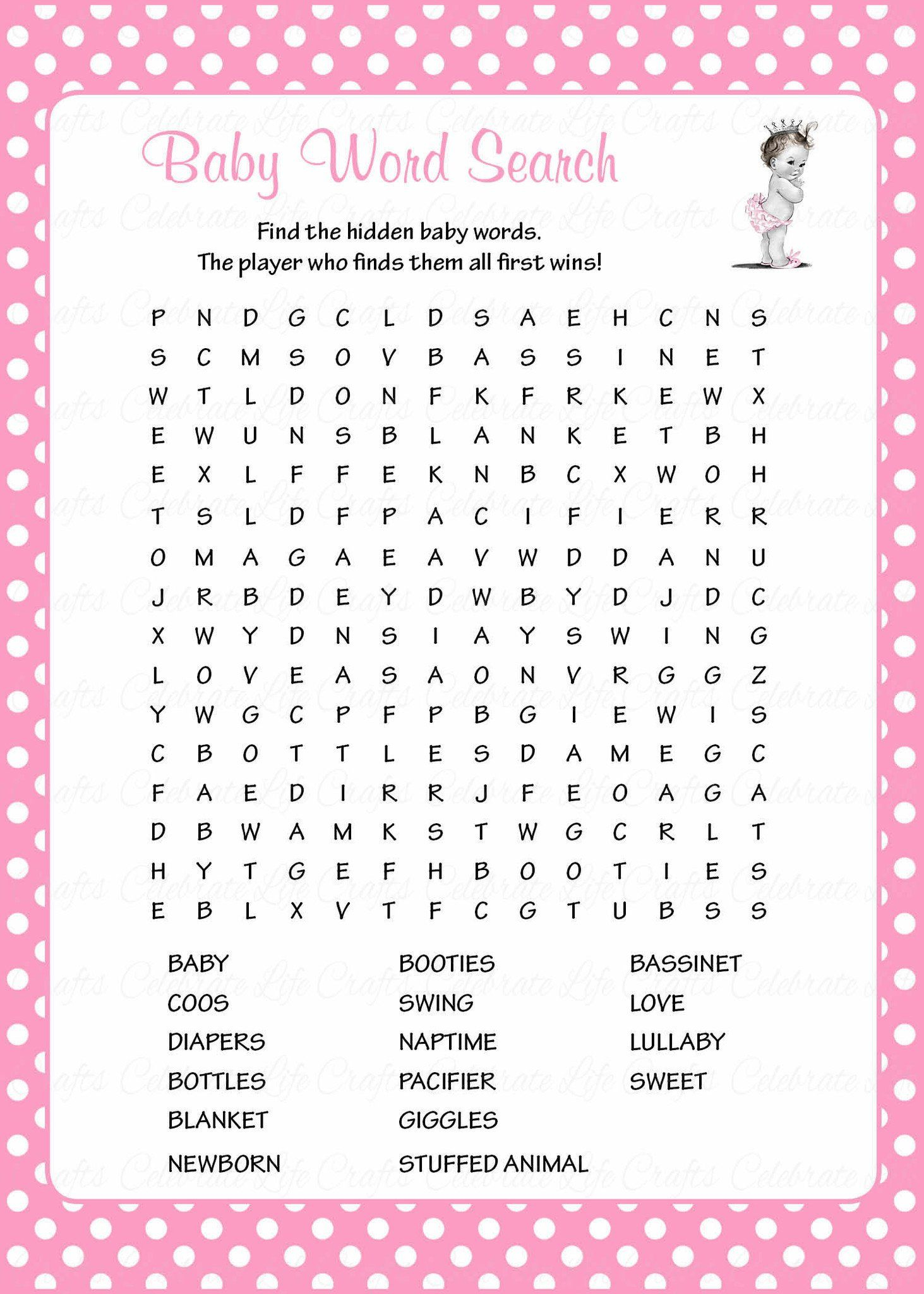 Baby Word Search - Printable Download - Pink Polka Baby