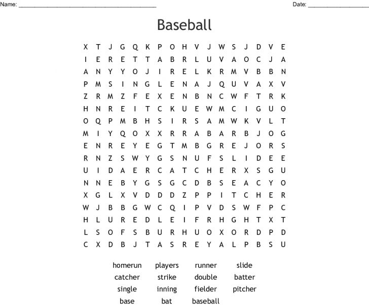 Baseball Word Search - Wordmint | Word Search Printable