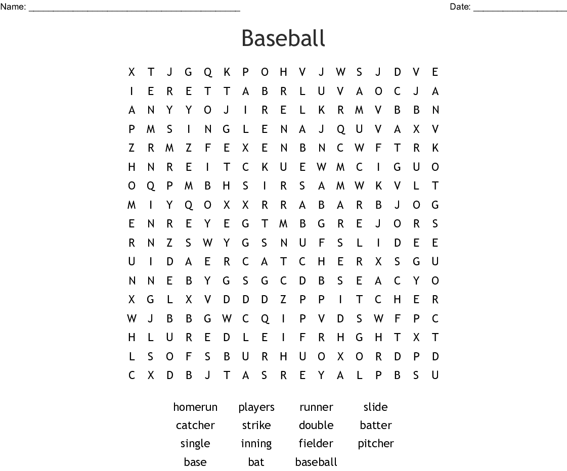 Baseball Word Search - Wordmint