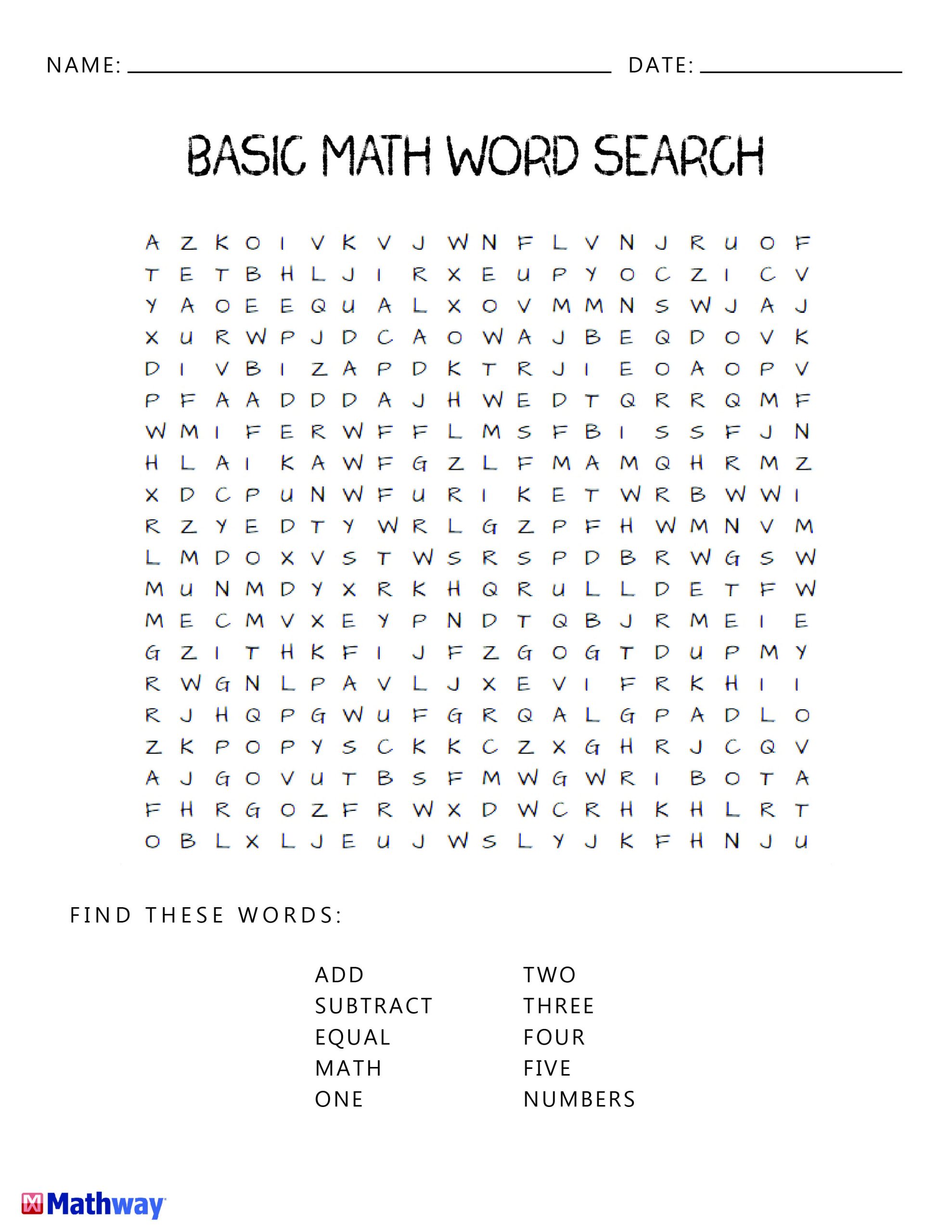 Basic Math Word Search. A Fun At The Bell Assignment For In