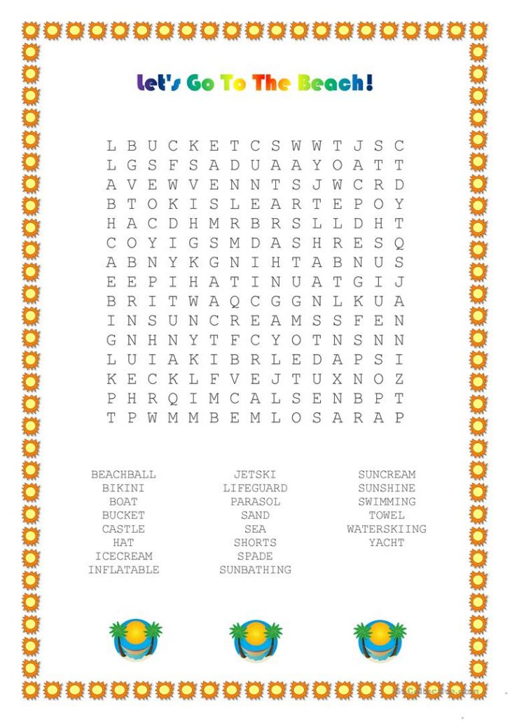 Beach Wordsearch - English Esl Worksheets For Distance - Word Search ...