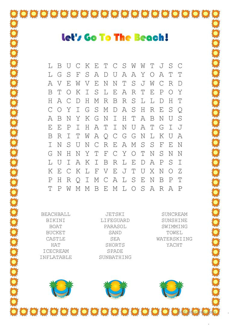 Word Search Beach Hard Version Pdf Beach Words, Summer Word Search