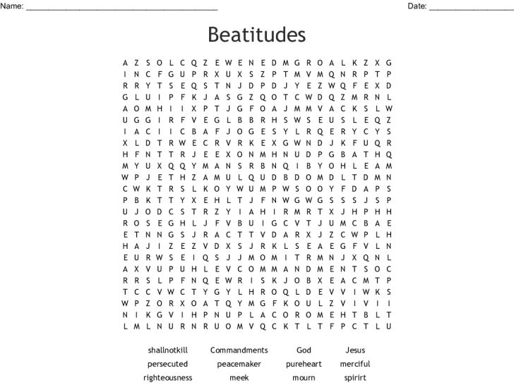 Beatitudes Word Search Printable
