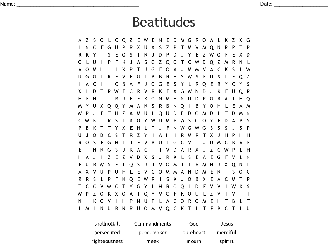 Beatitudes Word Search - Wordmint
