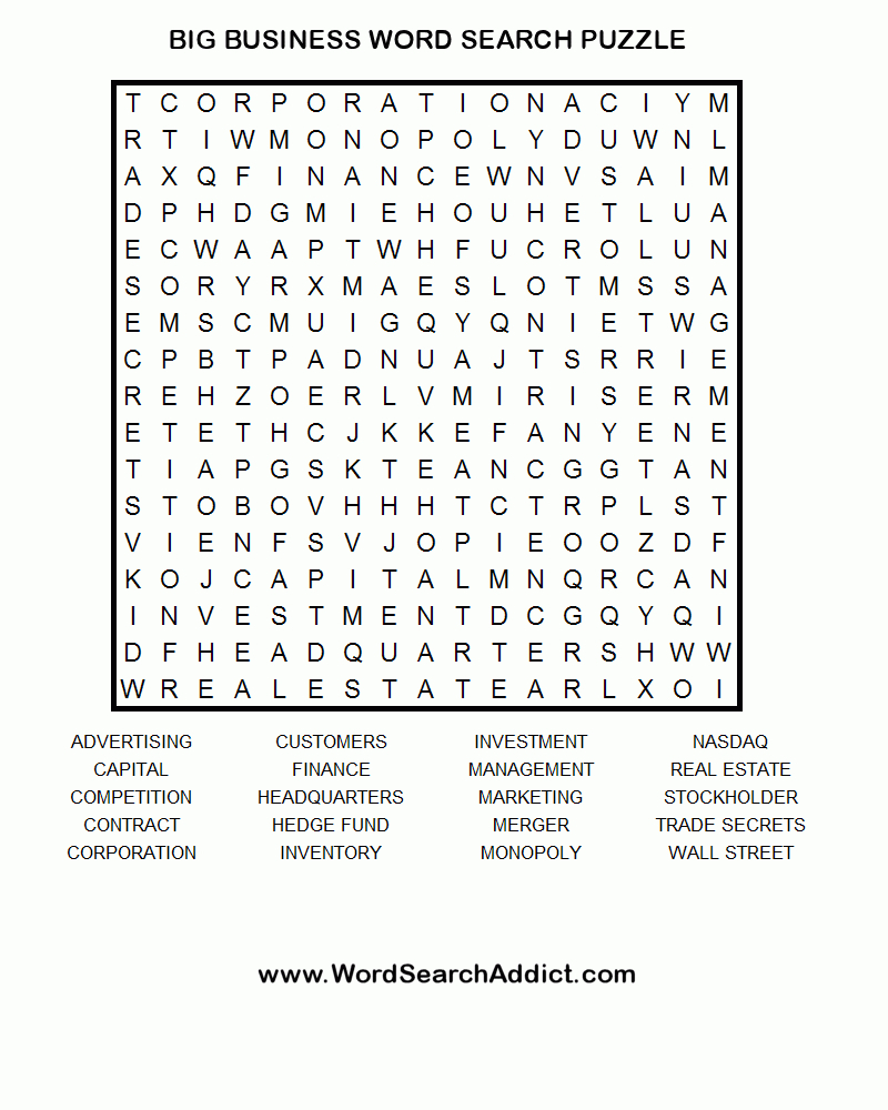 Big Business Printable Word Search Puzzle | Word Search