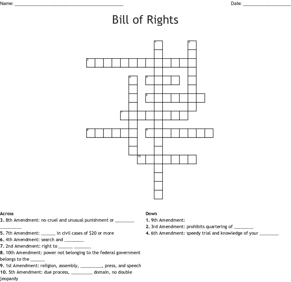 Bill Of Rights Word Search - Wordmint