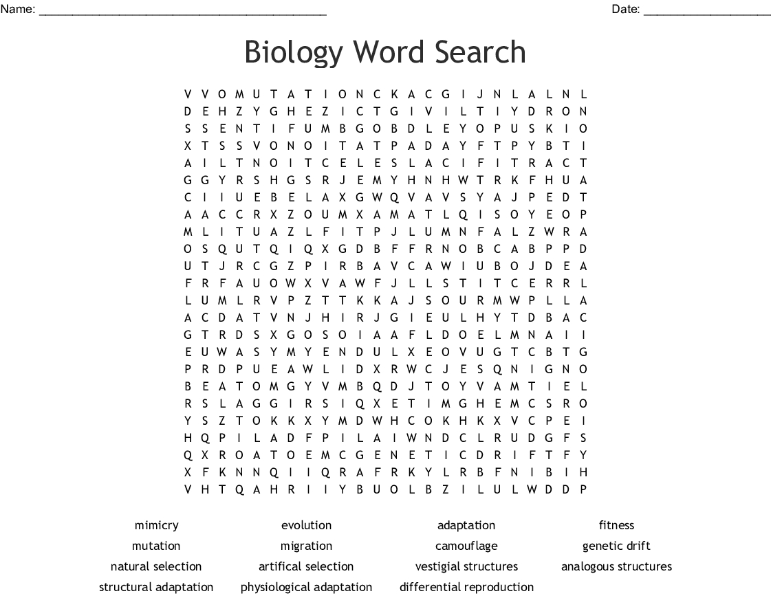 Biology Word Search - Wordmint