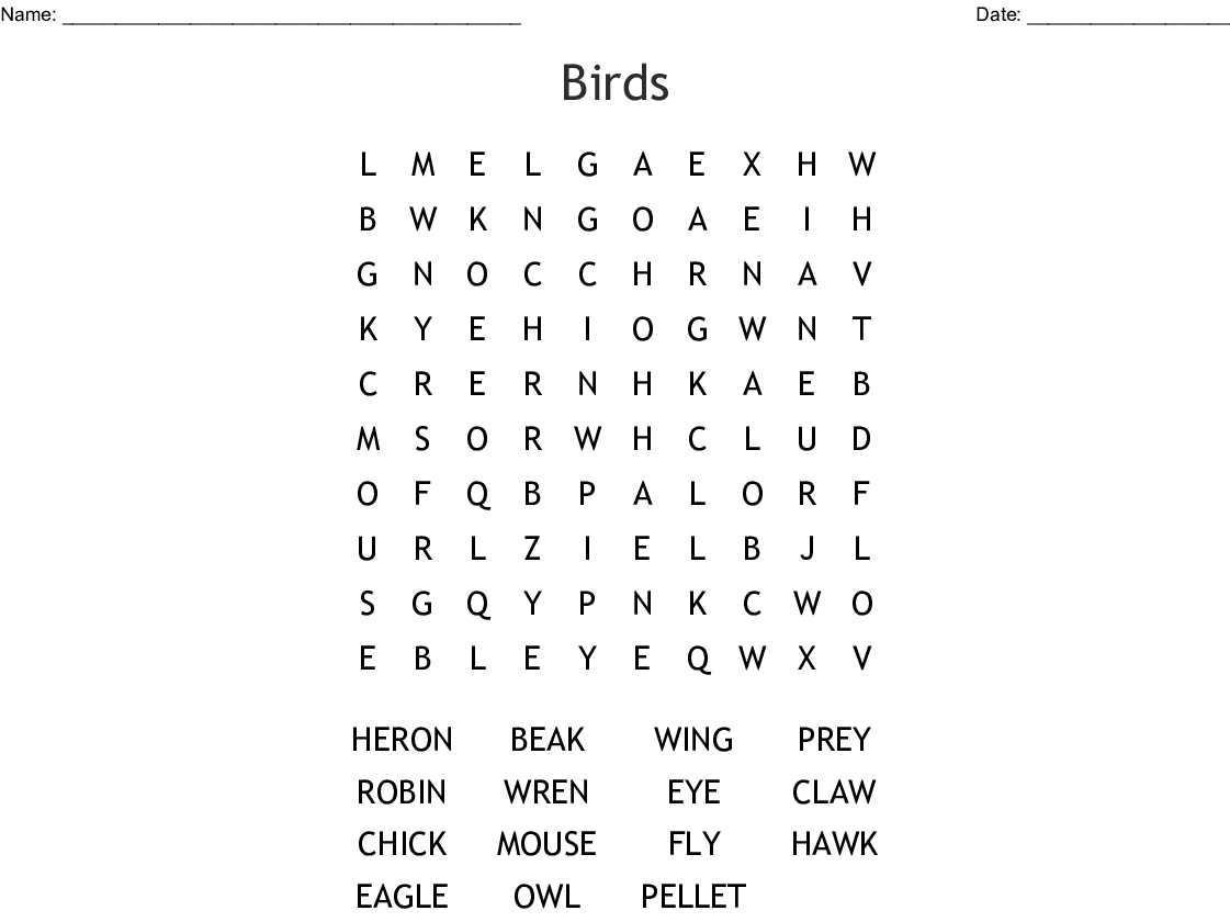 Birds Word Search - Wordmint