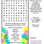 Birthday Zigzag Word Search Puzzle | Free Printable Puzzle Games