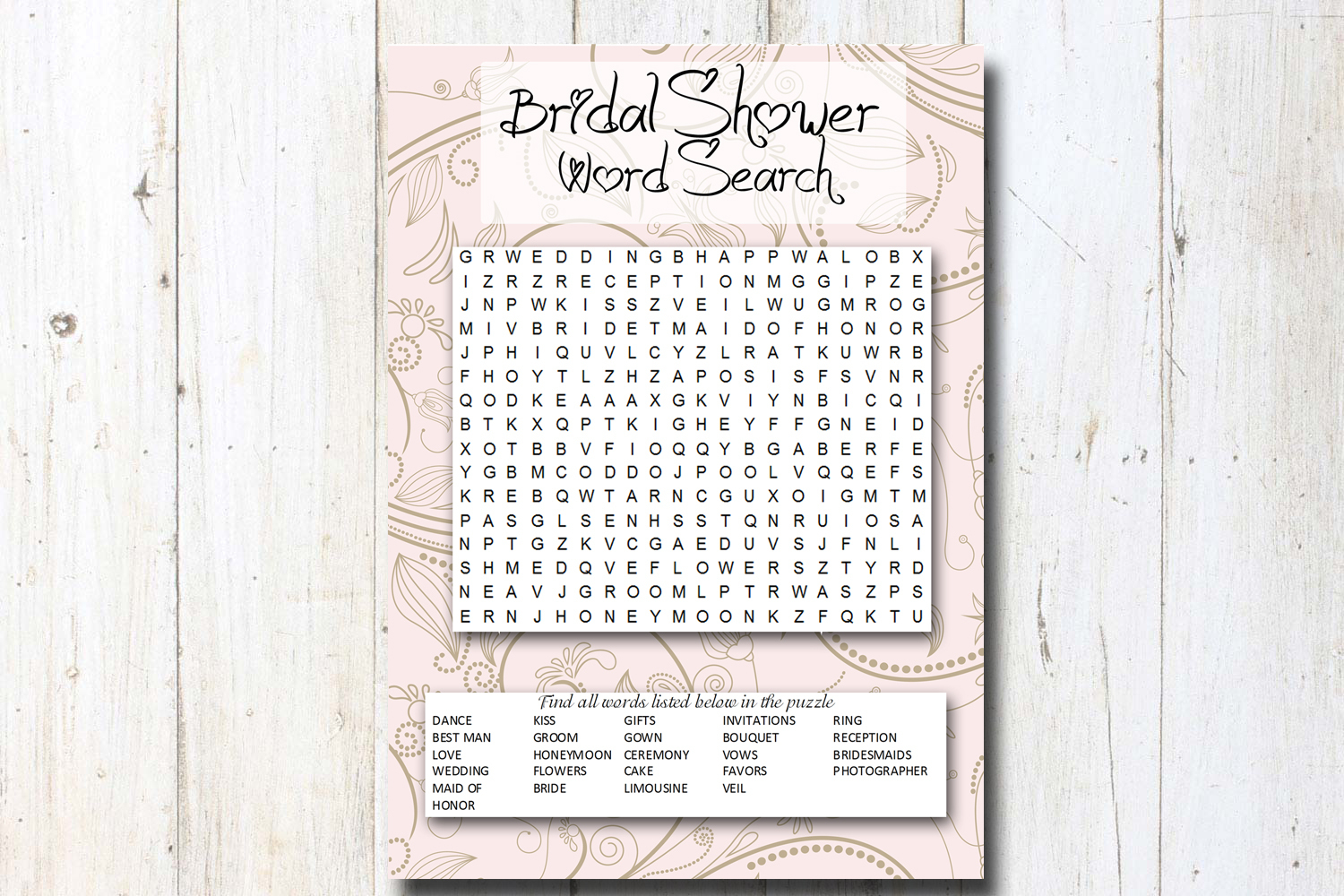 Bride Word Find Search Game Printable Bridal Shower Diy Pink Floral Wedding