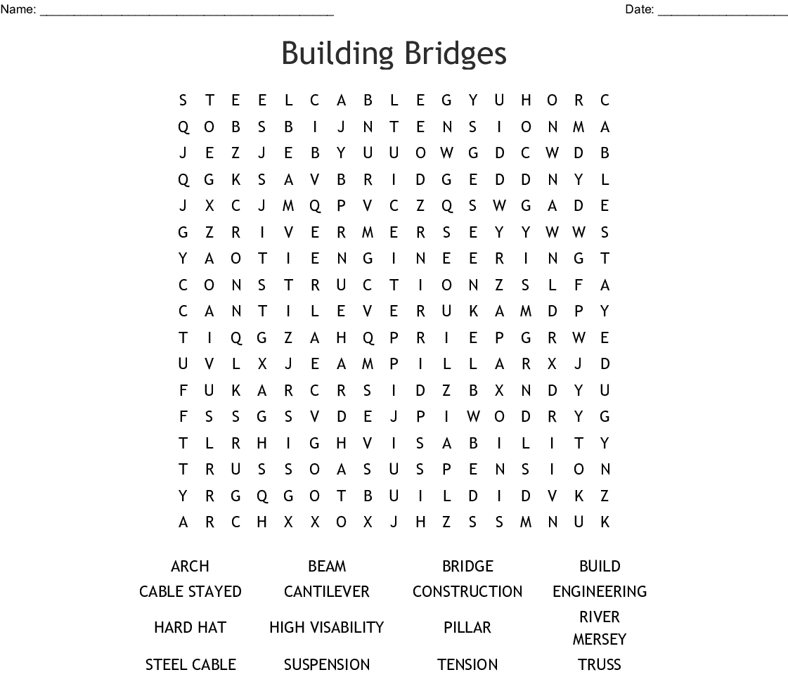 Building Bridges Word Search - Wordmint