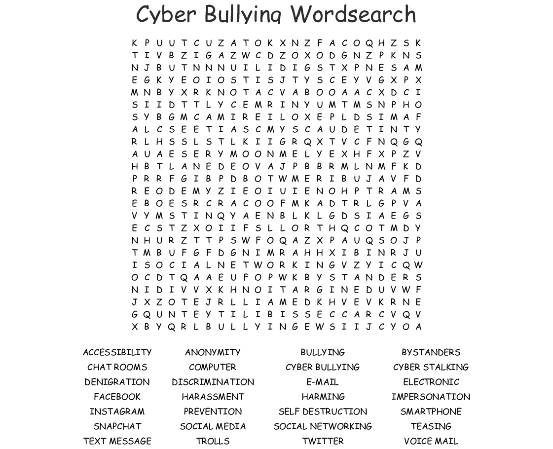 Bullying Word Search Printable Word Search Printable