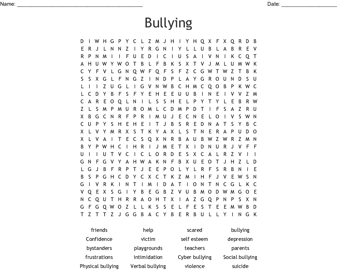 Bullying Word Search - Wordmint