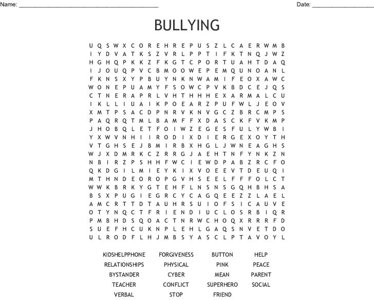 Bullying Word Search Puzzle Printable