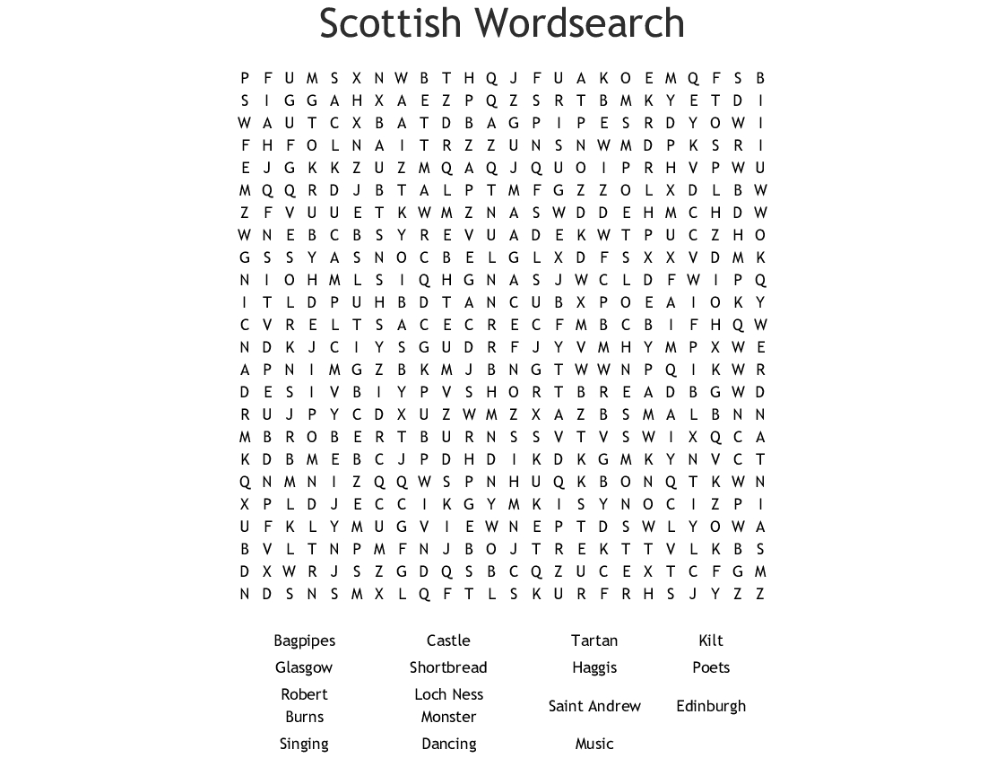 Scotland Word Search Printable