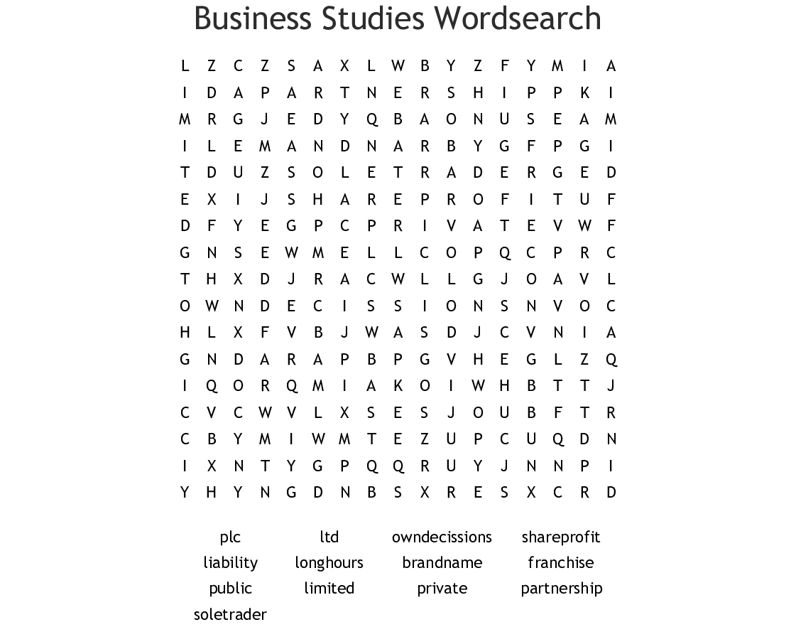 Business Studies Wordsearch - Wordmint