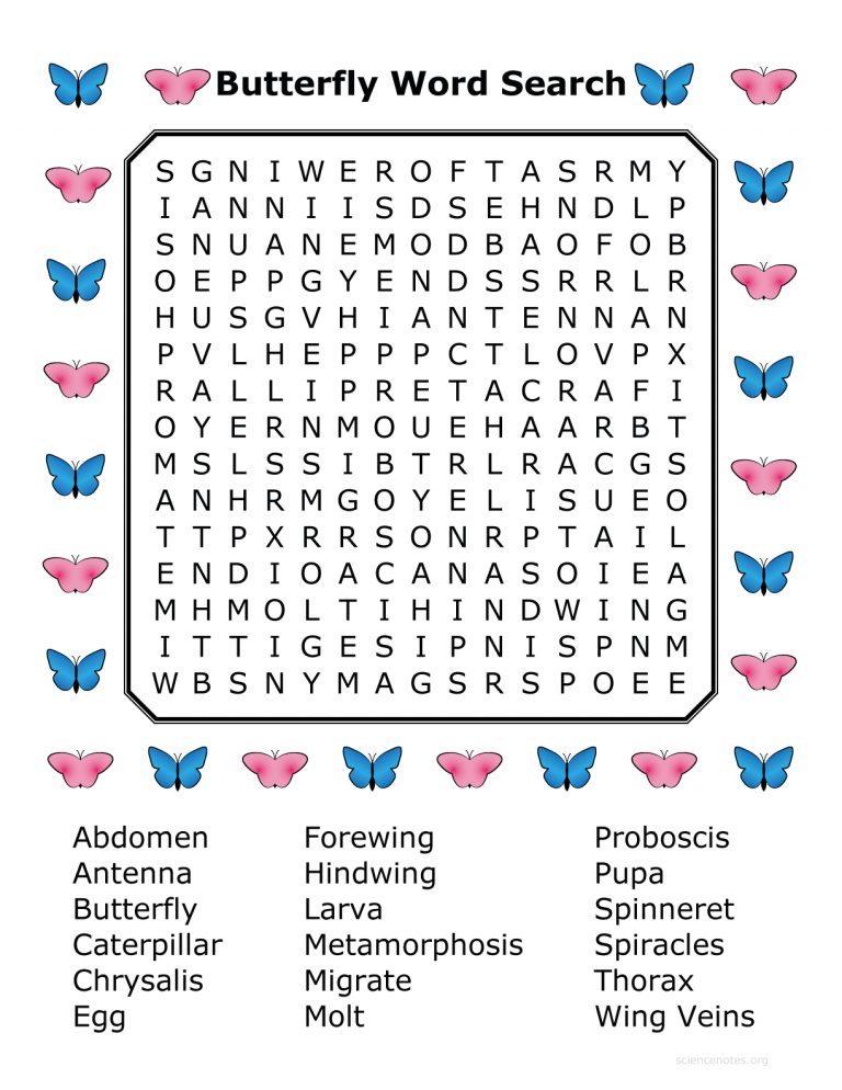 Butterfly Word Search Word Search Printable Butterfly Word Search Word Search Printable