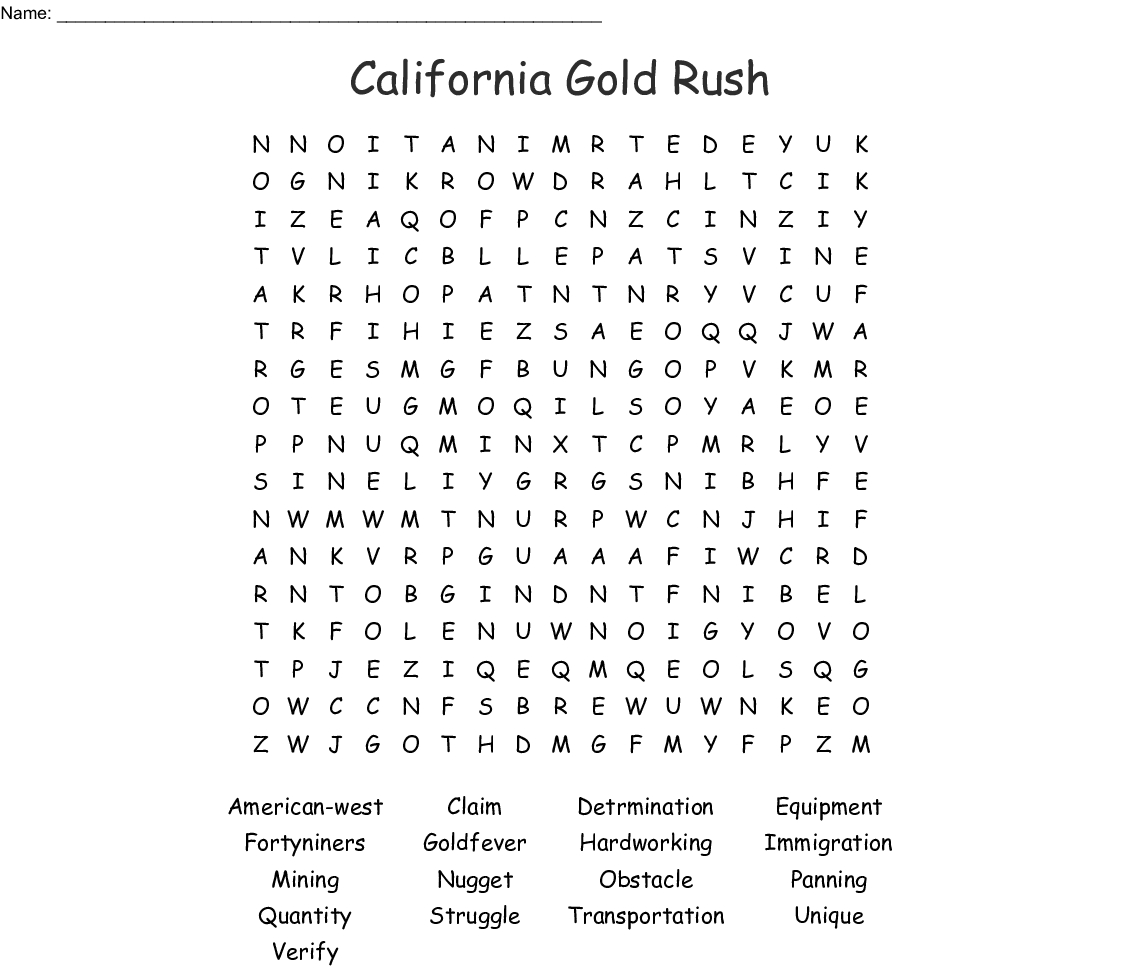 California Gold Rush Word Search - Wordmint