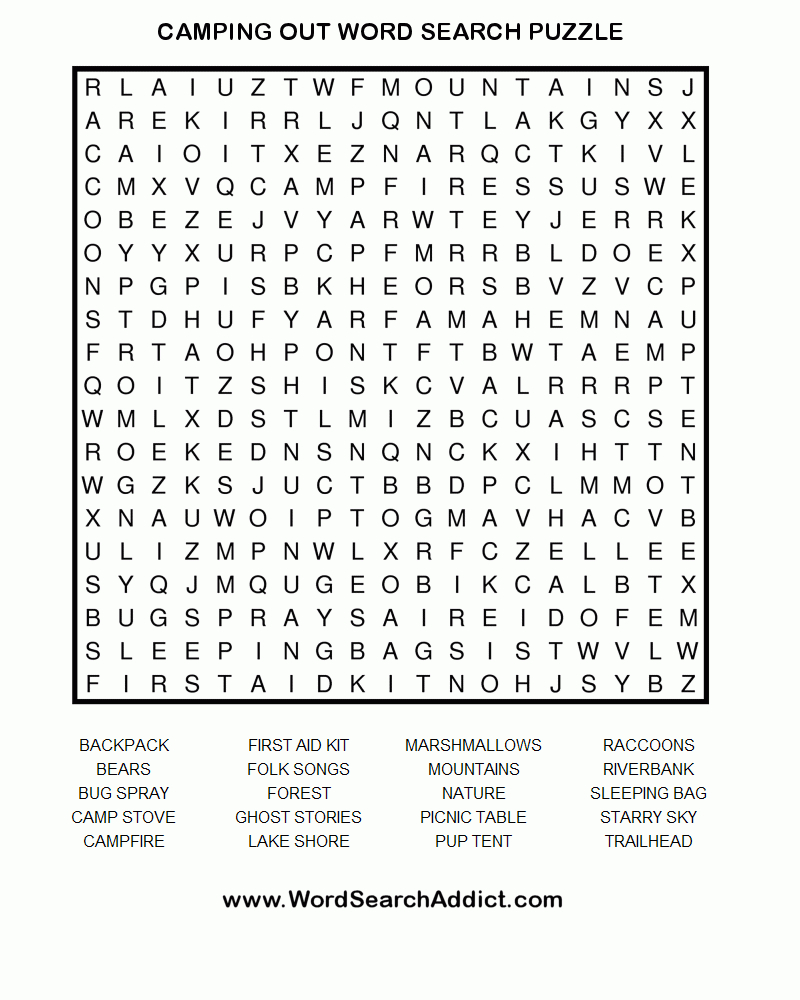 Camping Out Printable Word Search Puzzle | Natural Disasters