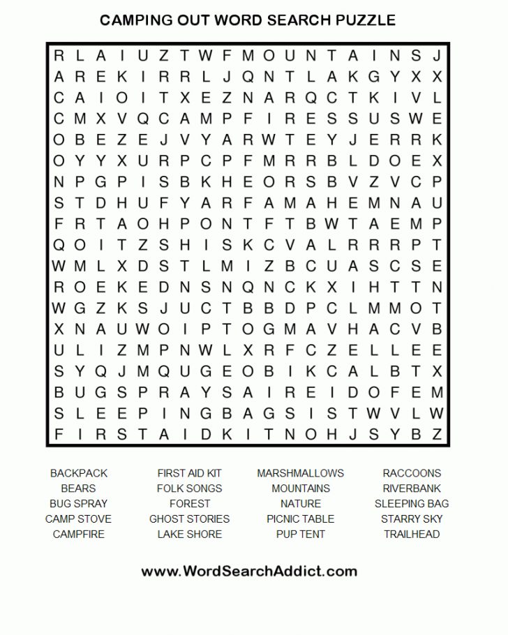 Camping Word Search Printable