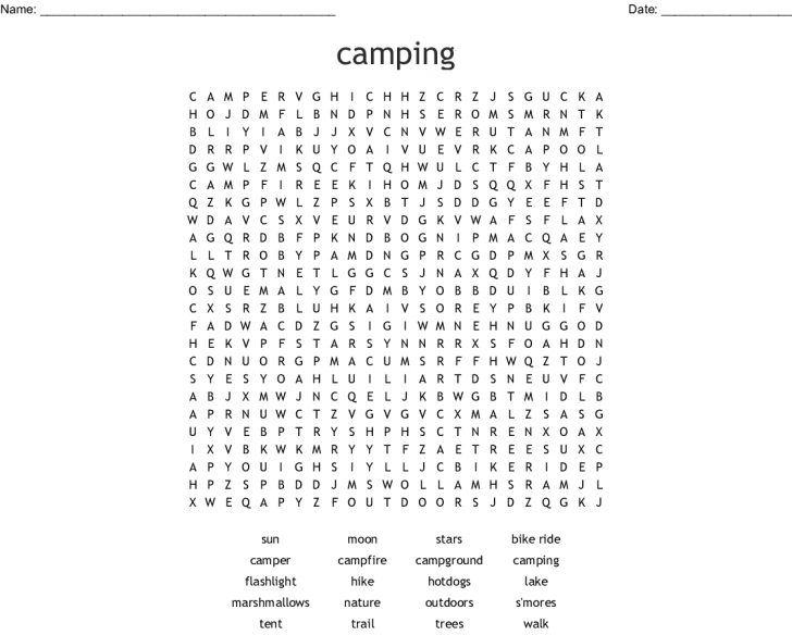 Free Printable Camping Word Search