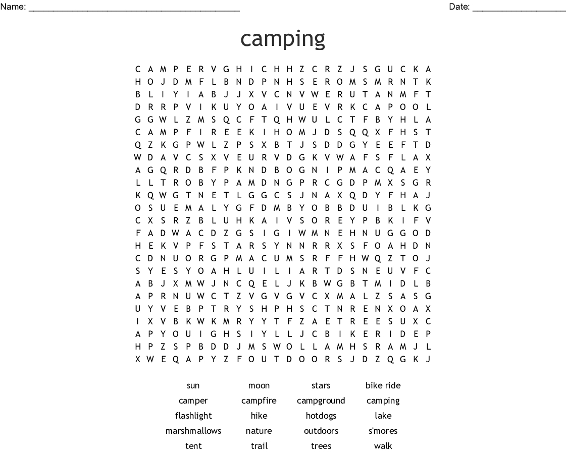 Camping Word Search - Wordmint