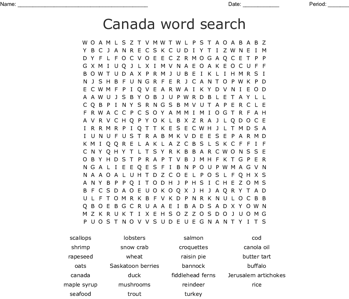 Canada Word Search - Wordmint
