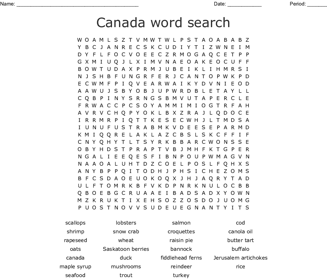 Canada Word Search Answers