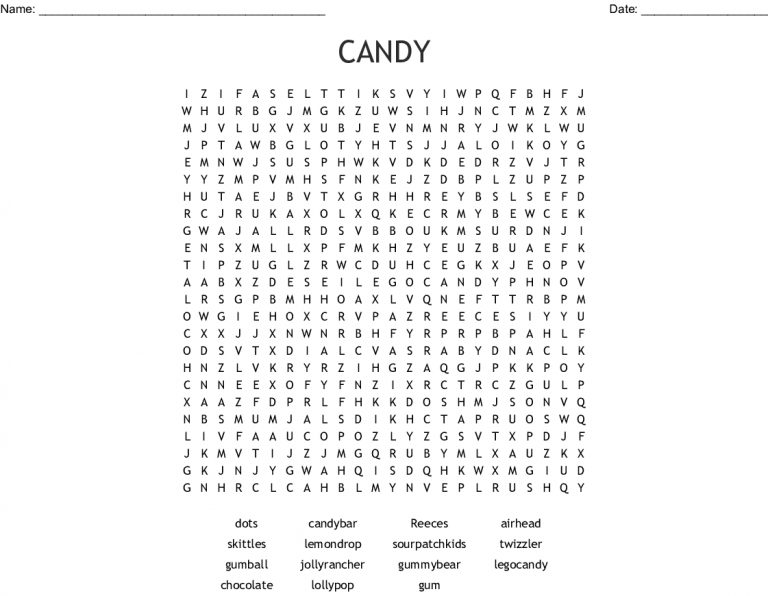 Candy Word Search Wordmint Word Search Printable