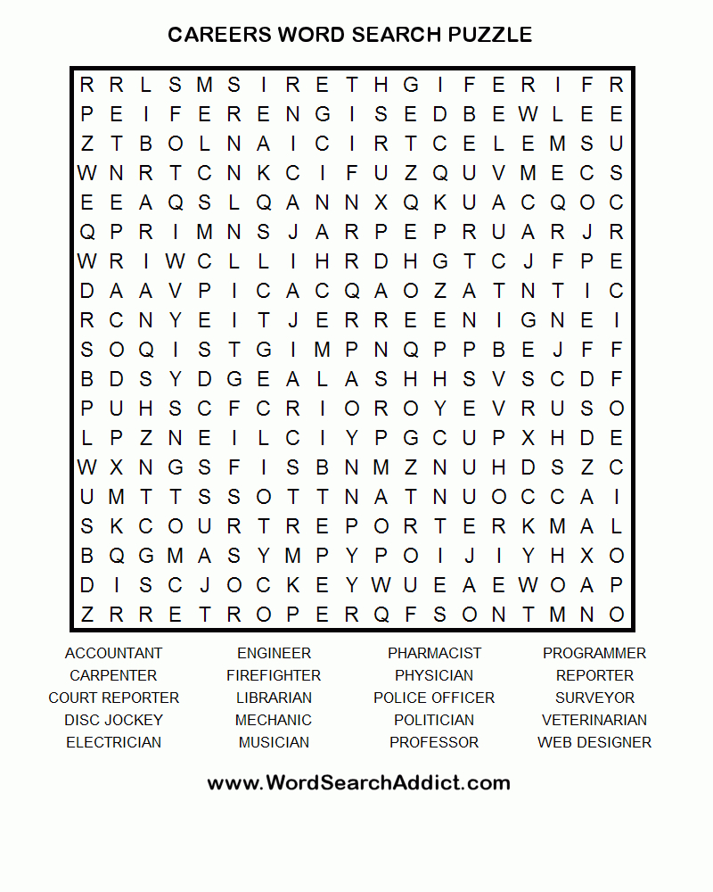 Careers Printable Word Search Puzzle | Word Search