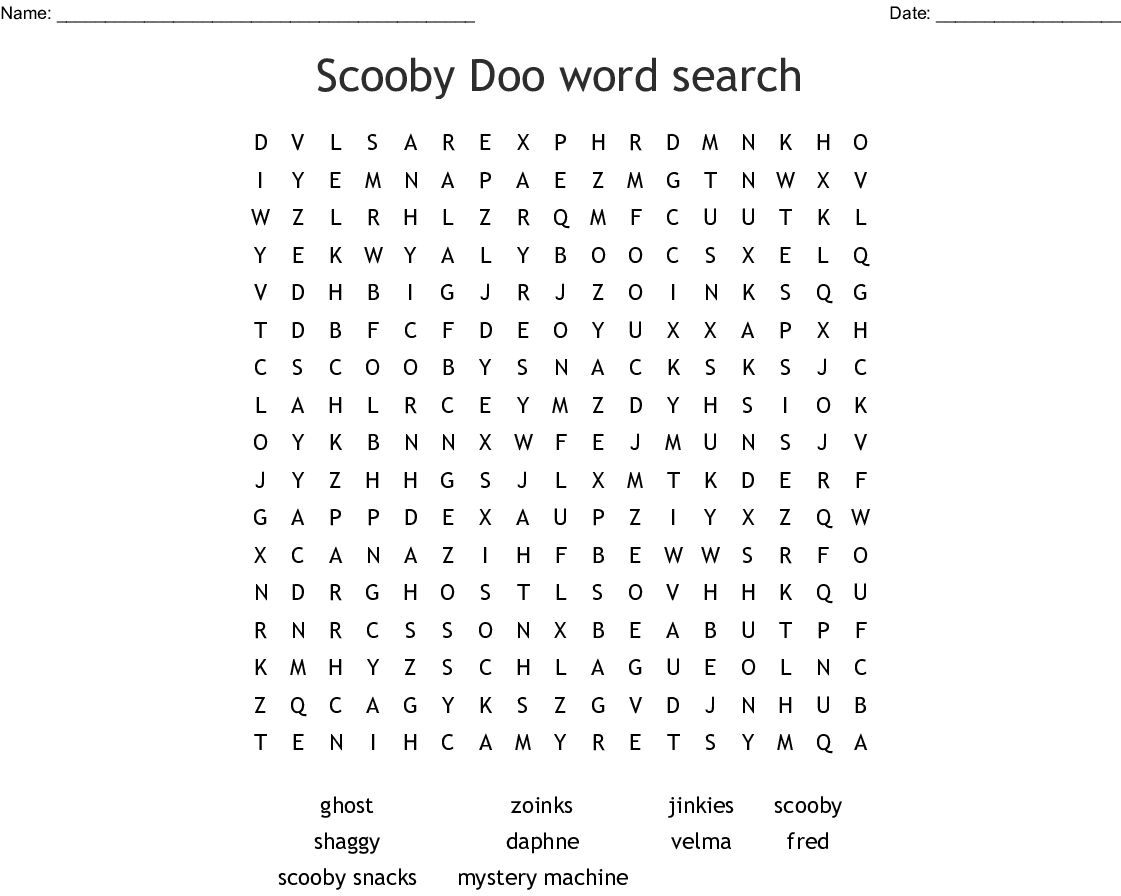 Cartoon Characters Word Search - Wordmint