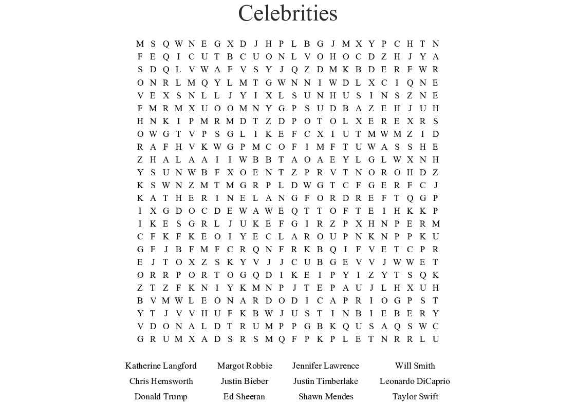 Celebrities Word Search - Wordmint