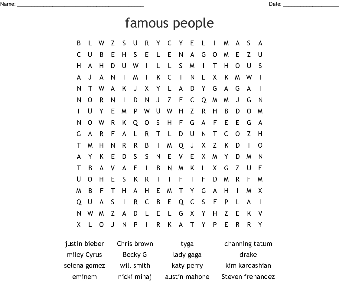 Celebrities Word Search - Wordmint