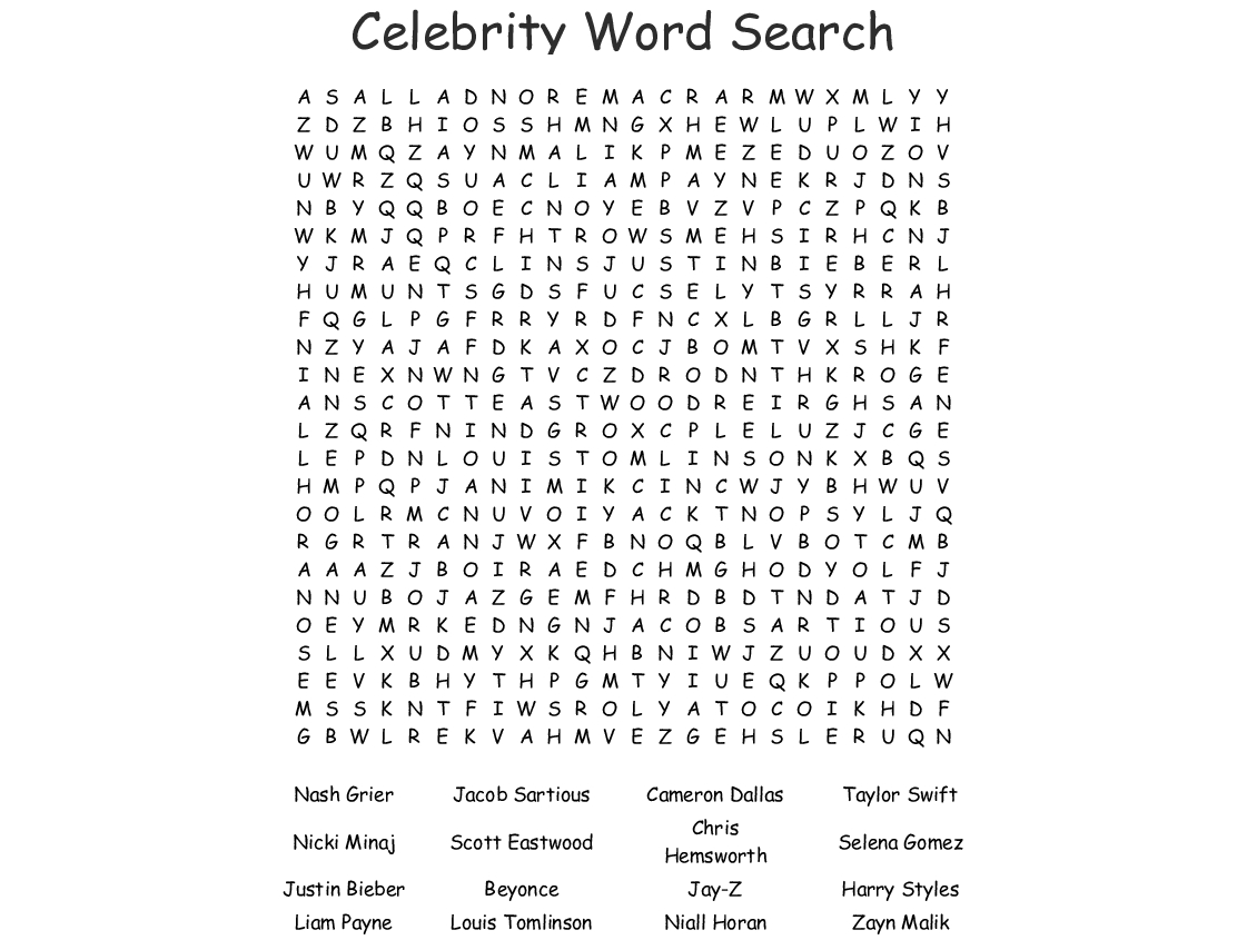 Celebrity Word Search - Wordmint