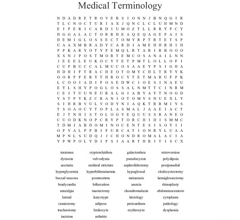 Chapter 1 12 Medical Terminology Word Search Wordmint Word Search Printable