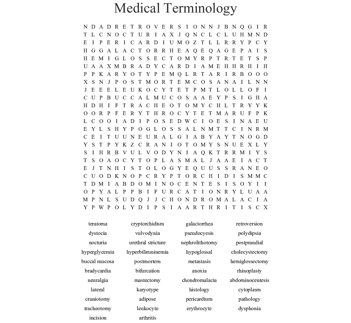 Medical Word Search Printable