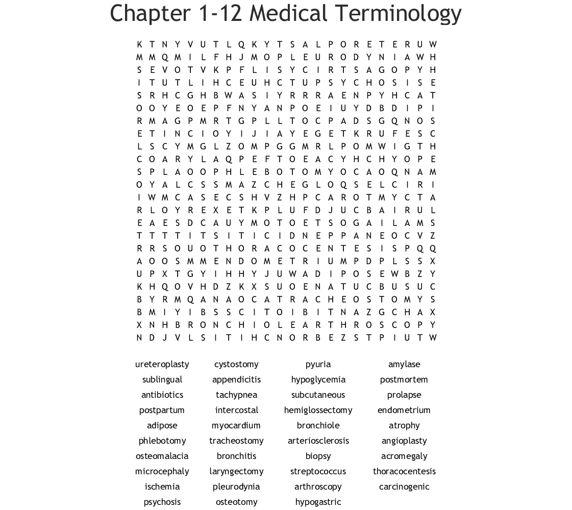 Chapter 1-12 Medical Terminology Word Search - Wordmint