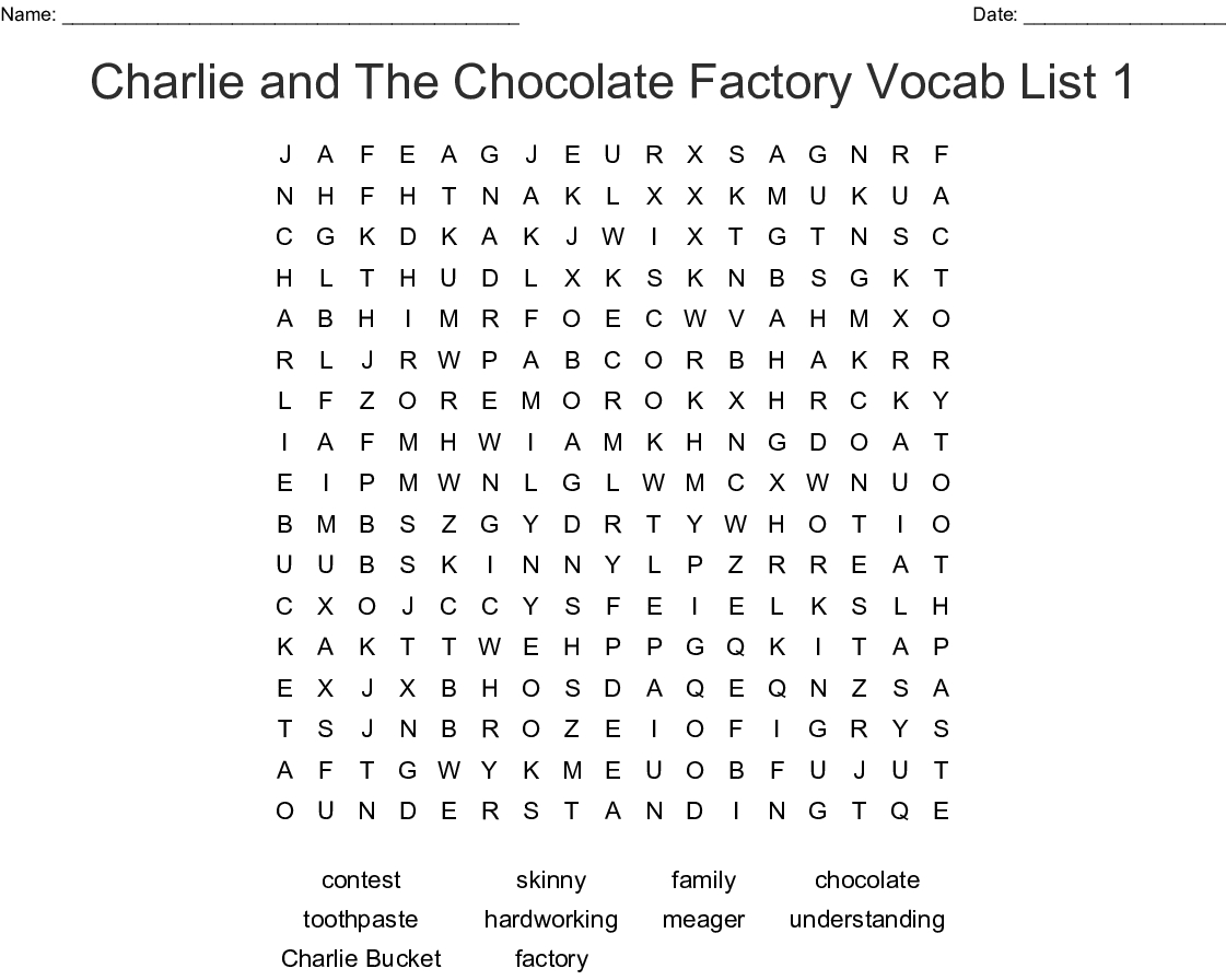 Charlie And The Chocolate Factory Vocab List 1 Word Search
