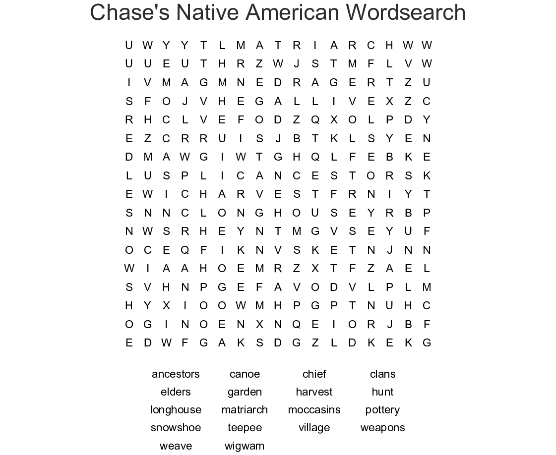 Chase&amp;#039;s Native American Wordsearch - Wordmint