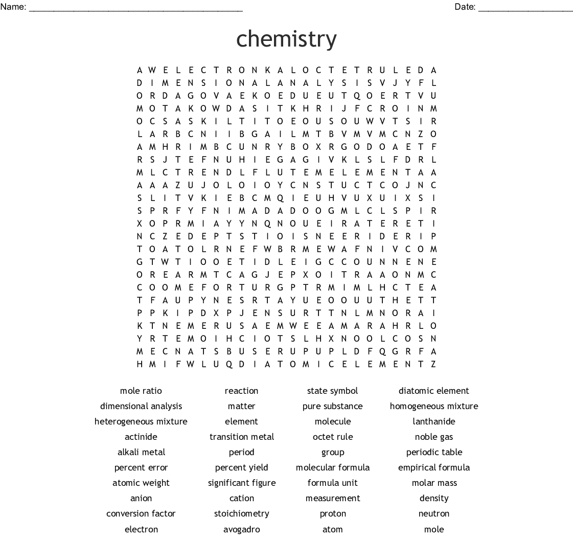 Chemistry Word Search - Wordmint