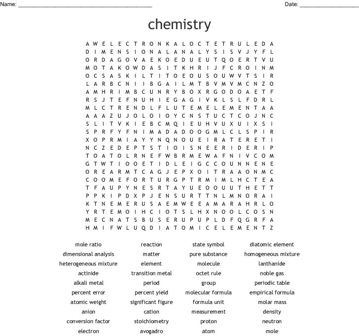 Word Search Chemistry Printable