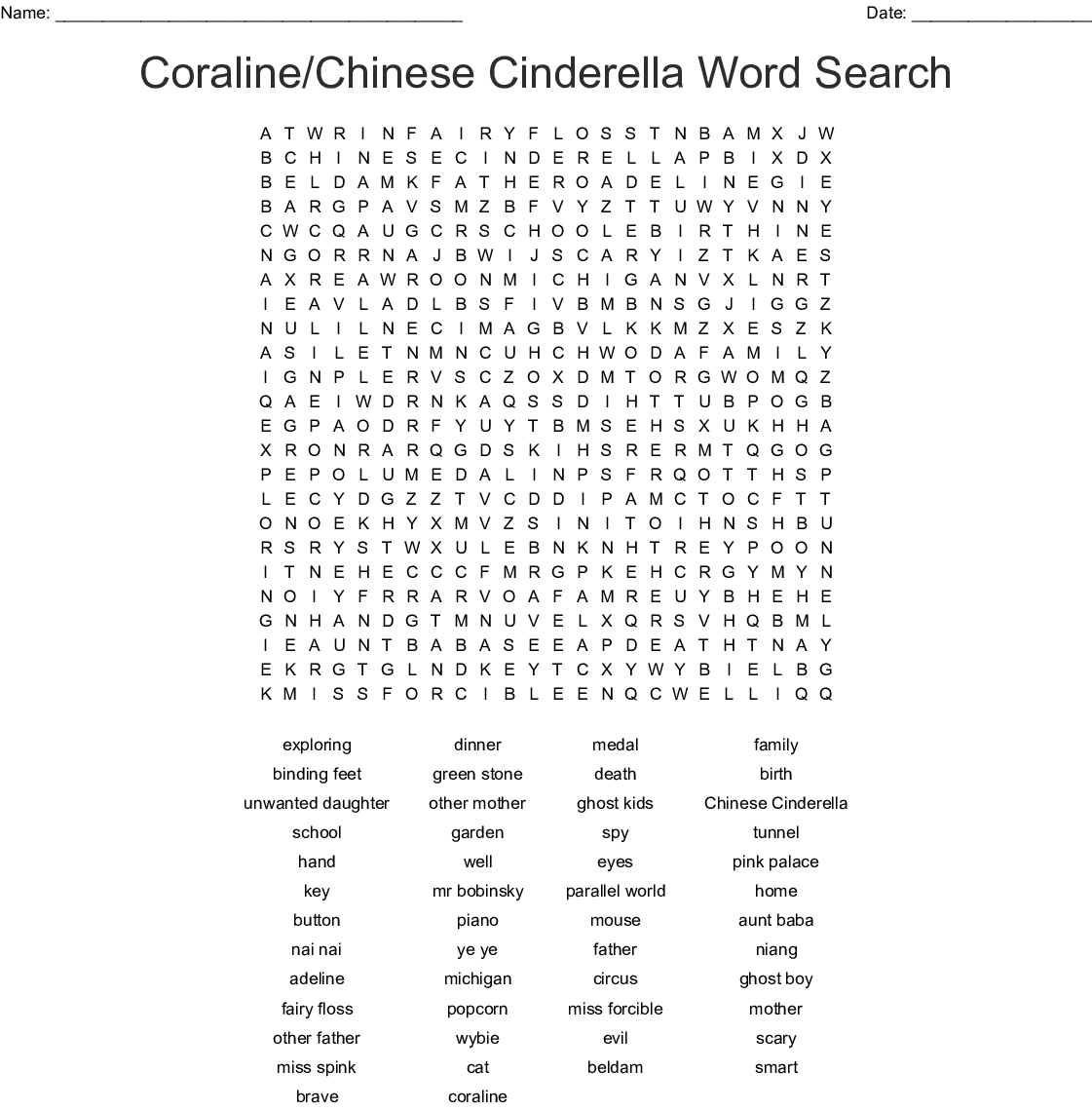 Chinese Cinderella Word Search - Wordmint