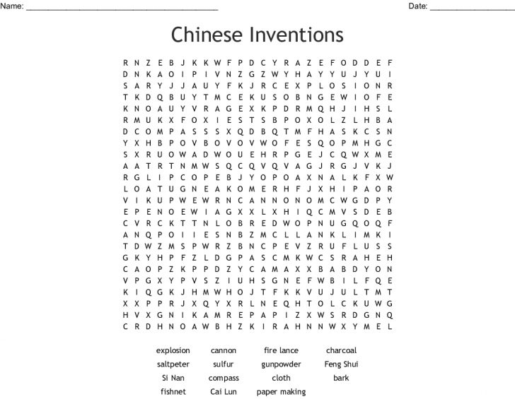 Chinese Inventions Word Search Wordmint Word Search Printable