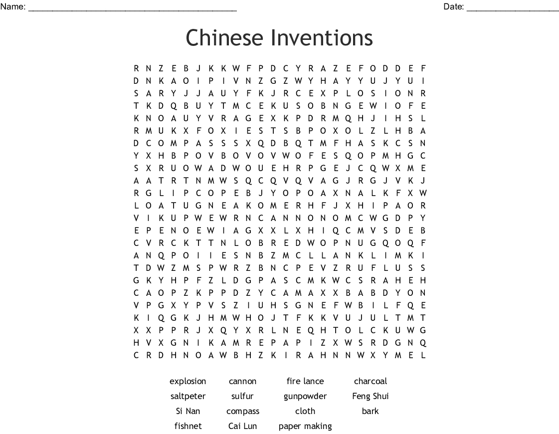 Chinese Inventions Word Search - Wordmint