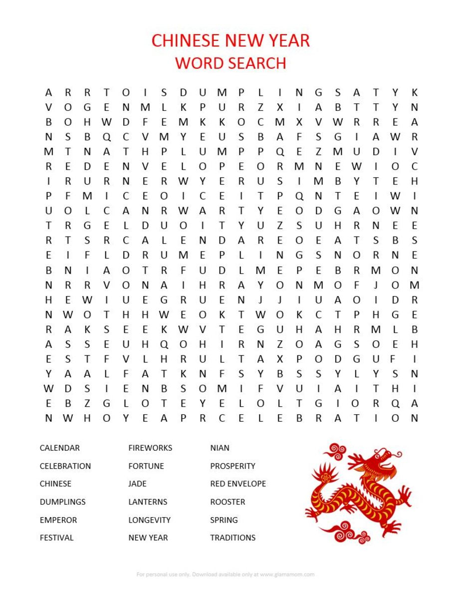 Chinese New Year Word Search Printable - Glamamom